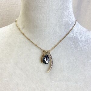 SEQUIN brand Gold tone Celestial crescent moon Crystal Pendant Necklace